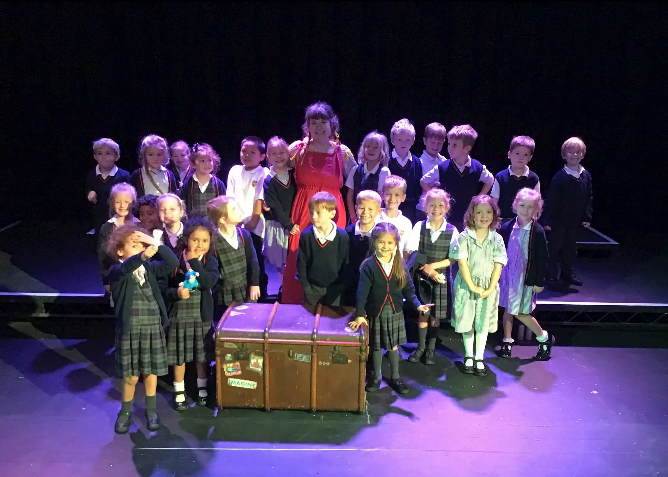 Ryde pupils on stage at play ‘Meet Astrid Lindgren’s Pippi Longstocking’ performed by Sofie Miller