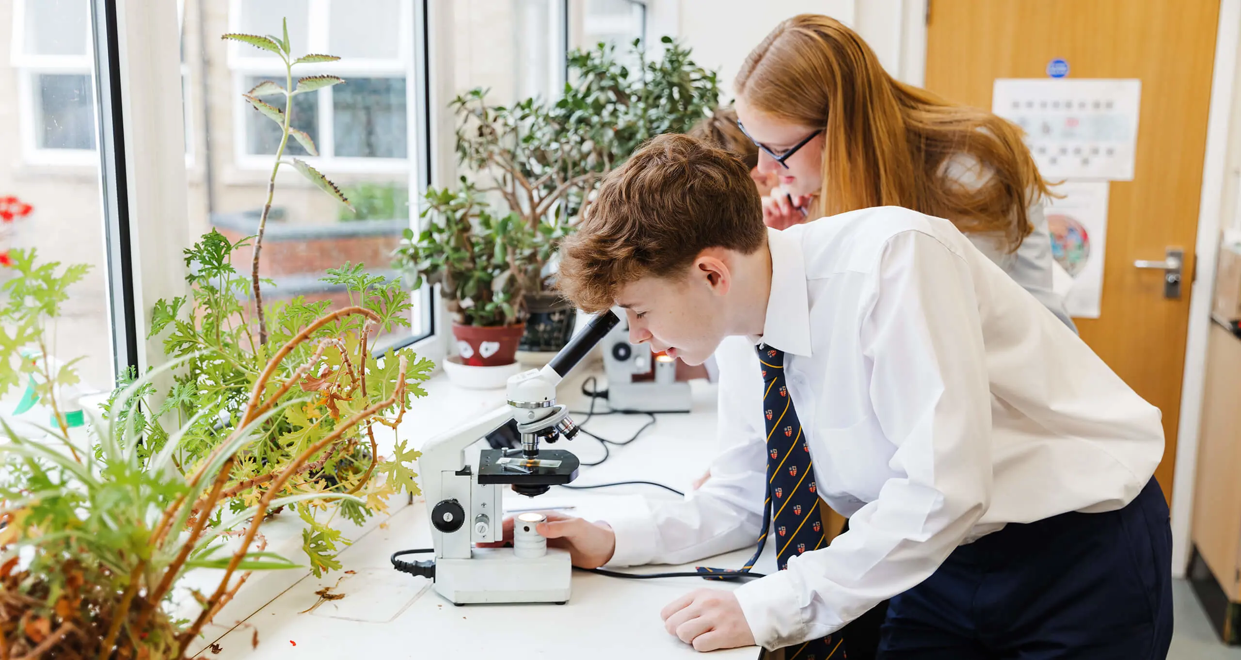 Ryde School Senior Pupil working with a microscope