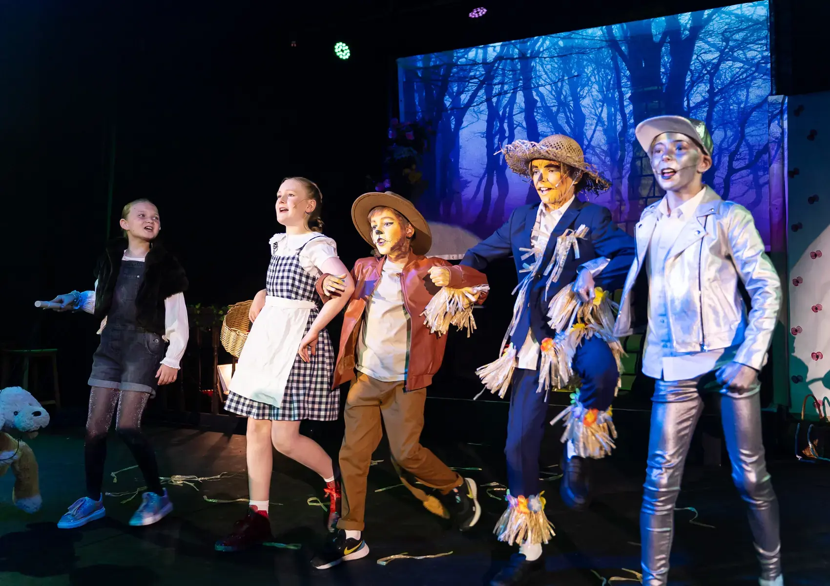 Dorothy and her group on stage in The Wizard of OzContent Landscape Image