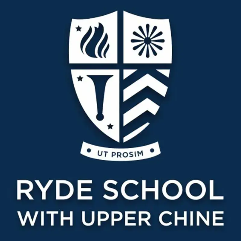 Ryde School Logo on blue background