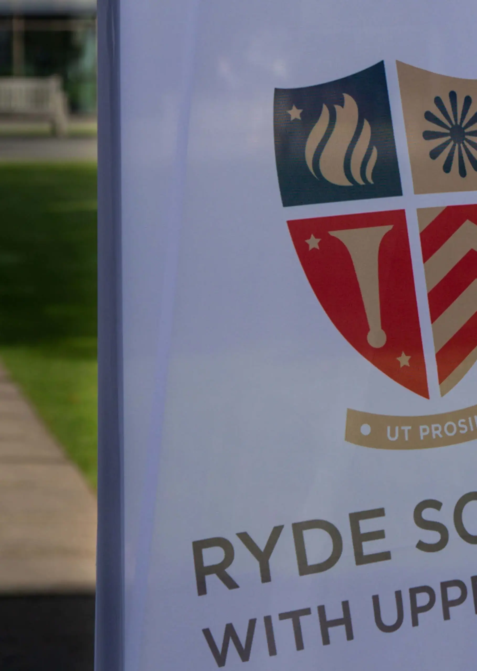 Open Morning flag with Ryde School Crest