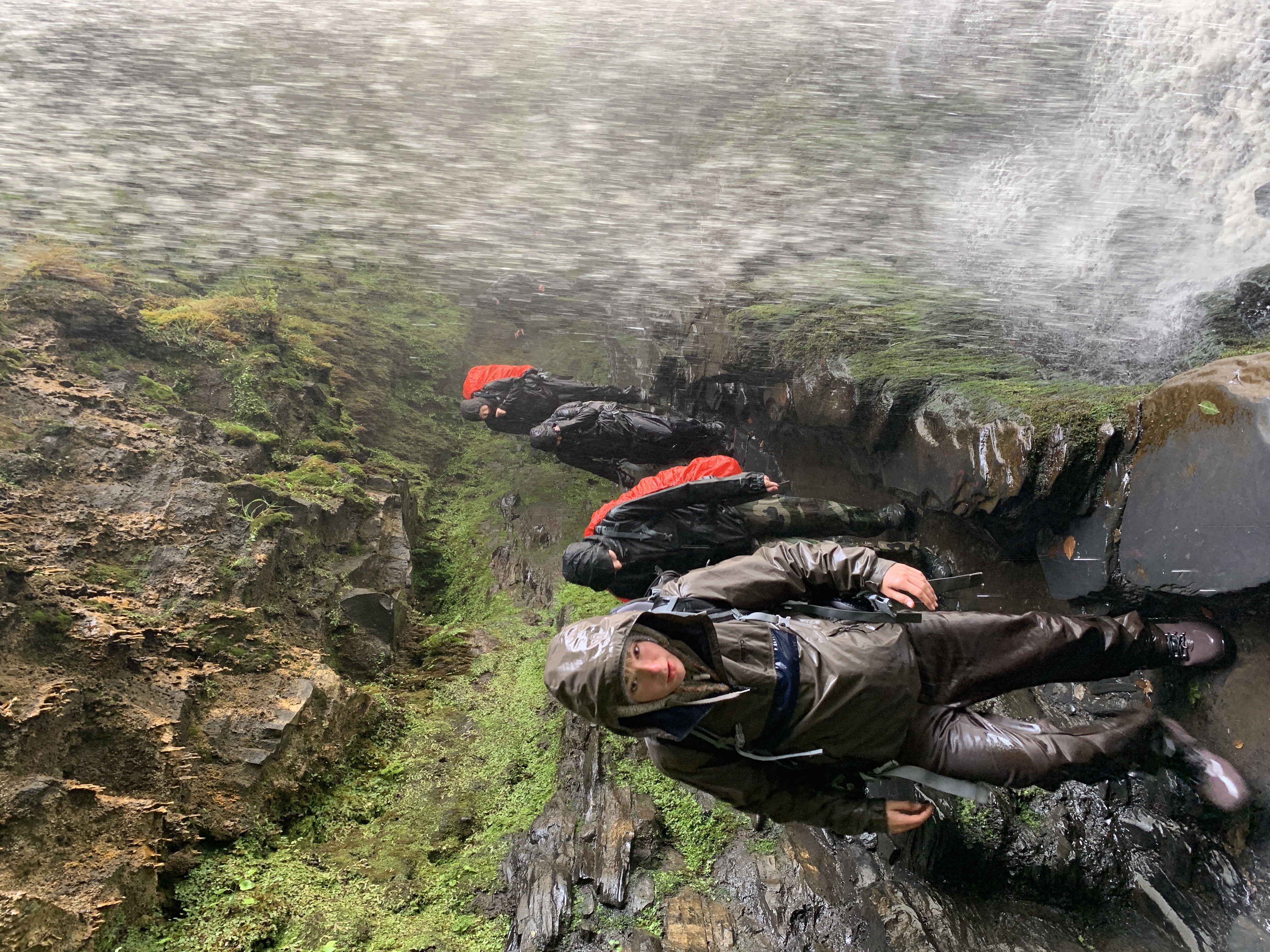 Students at the waterfall