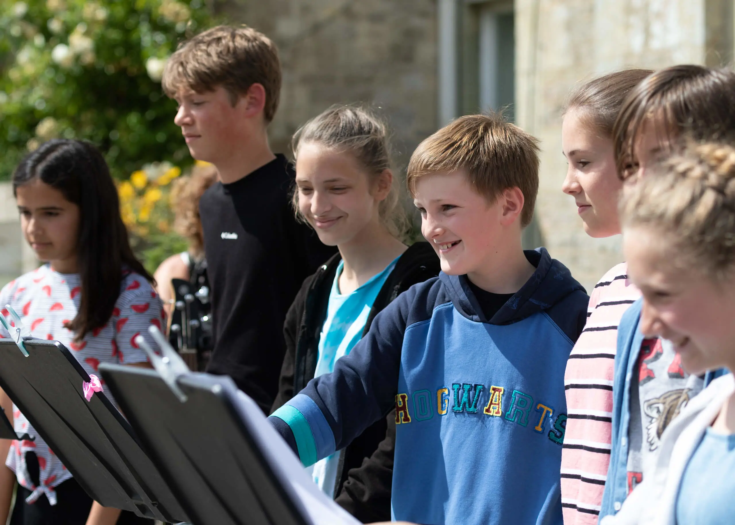 Ryde School Senior pupils singing outside